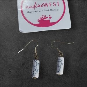 NWT Nadine West Gold & Marble Tube Dangle Earrings ~3/4"